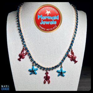 Betsey Johnson Mermaid Jewels Lobster Starfish Charm Tennis Necklace Beach July